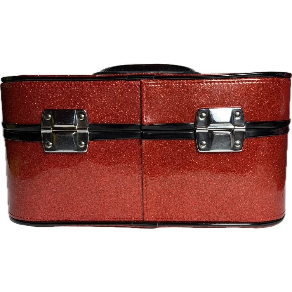Lux de Ville Red Glitter Vanity‎ Case Leopard Print Retro Pinup Makeup Trunk Bag